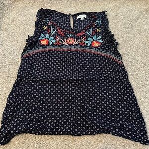 Grace & Lace Blue Embroidered Sleeveless Top, Medium